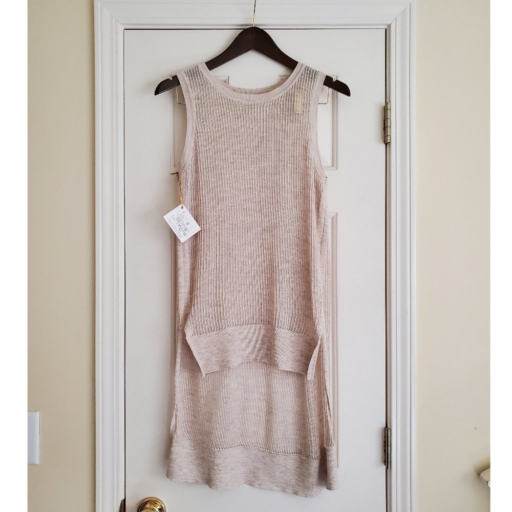 White + Warren, Hi-Low Sleeveless Sweater Tunic Vest in Cream, Size Small